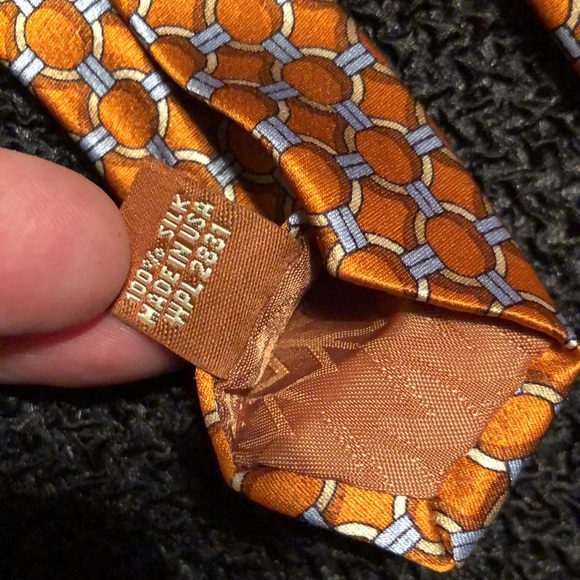 MICHAEL KORS USA Made 100% Silk Brilliant Orange Tan & Blue Graphic - Picture 15 of 16